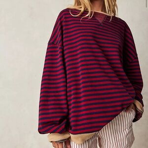 Free People Classic Striped Oversized Crewneck